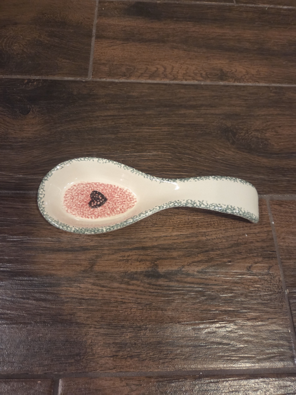 Green and Red Heart Ceramic Spoon Rest Hermitage Pottery